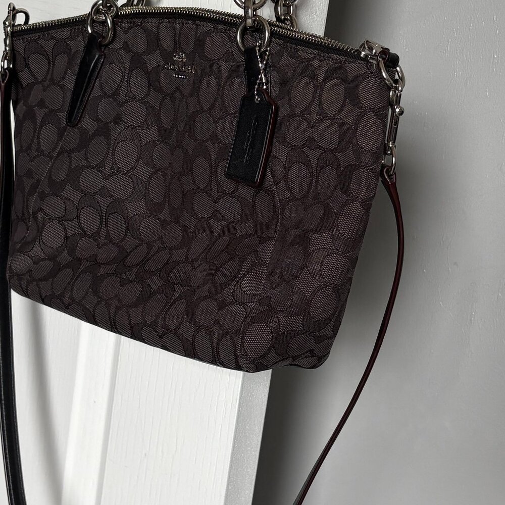 COACH Kelsey Black Monogram Canvas Satchel - Picture 4 of 11